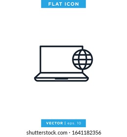 Laptop With Internet Connection Symbol Icon Vector Logo Design Template. Editable Stroke