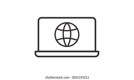 Laptop Internet Icon. Vector editable isolated flat black and white illustration