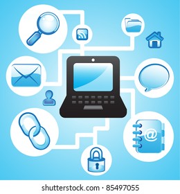 Laptop internet wireless communication concept background