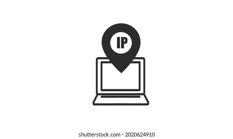 Laptop IP Icon. Vector black and white editable flat illustration of a laptop and an IP icon