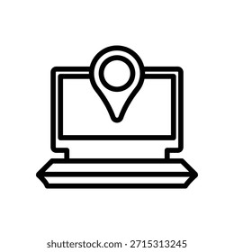 Icono de la ubicación del IP del ordenador portátil, gráfico del Vector de línea