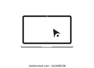 Laptop isolated with cursor or mouse cursor icon. Notebook screen template. Computer display by clicking the mouse on a white background.