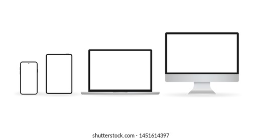 Laptop isolated . Gadget illustration . Modern computer, laptop, smartphone on a white background.