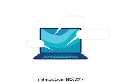 laptop isolated icon, word bubble, blank for text