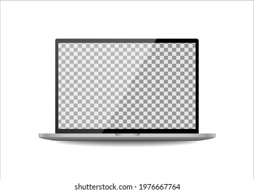 Laptop isolated mockup display. Notebook transparent  screen on white blank background. Electronic object with shadow vector.