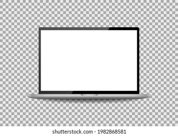 Pantalla de simulación aislada de portátil. Pantalla en blanco de bloc de notas sobre fondo transparente. Objeto electrónico con vector de sombra.