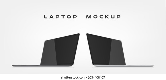 Laptop isolated on abstract background. Can use for template presentation, web design and ui kits. Black and white electronic gadget, device mockup. Vector illustration