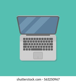 Laptop isolated on background. Flat style icon. Top view. Vector illustration.
