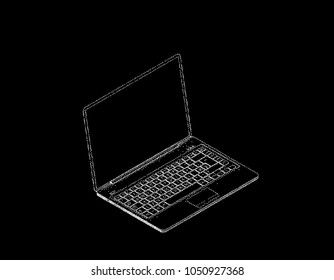 Laptop. Isolated on black background. Vector illustration. Pointillism style.