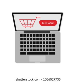 Laptop isolated on white background. Online shopping concept. Web store. E-commerce. Easy to edit design template for your business projects, websites, apps, social media etc.