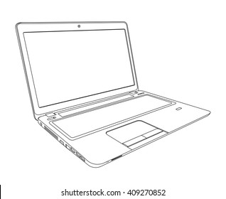 Laptop isolated on white background. Linear vector illustration