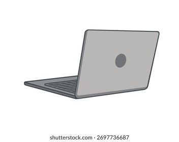 Ordenador portátil aislado en blanco, vista posterior lateral, Ilustración vectorial