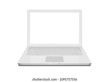 Laptop isolated white notebook on white. Monitor screen and keyboard technology. Laptop modern computer design.