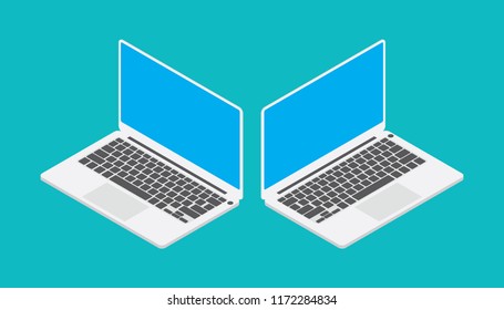 laptop isometric with blue screen angle left and right vector illustration
