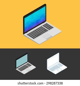 Laptop isometric icon with abstract screen wallpaper. Vector illustration