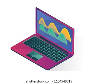 laptop isometric icons concept,business project isolated vector illustration