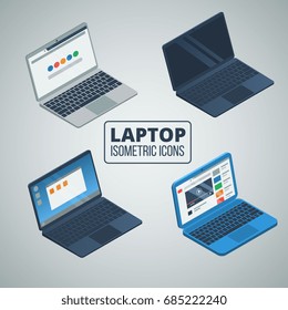 laptop isometric icons set. vector illustration.