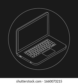 Isometrische Vektorillustration von Laptop. Schwarz-Weiß-Symbol