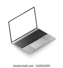 Laptop isometric view. Realistic laptop with white display for your data. Vector illustration isolated on white background