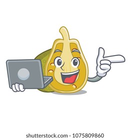 With laptop jackfruit character cartoon style