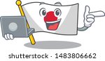 With laptop Japan flag hoisted inside cartoon pole