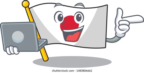 With laptop Japan flag hoisted inside cartoon pole