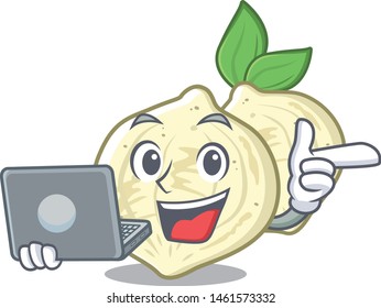 With laptop jicama with in the isolated mascot