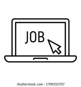 Laptop job search icon. Outline laptop job search vector icon for web design isolated on white background
