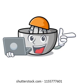 With laptop juicer character cartoon style