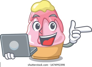 With laptop kakigori is served into character glasses
