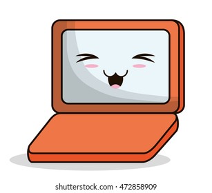 laptop kawaii cartoon smiling technology icon. Colorful and flat design. Vector illustration