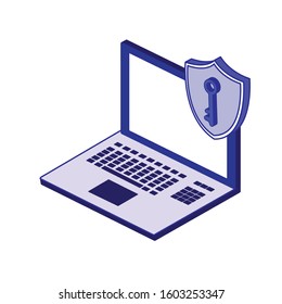 Laptop and key design of Security system warning protection danger web alert and safe theme Vector illustration