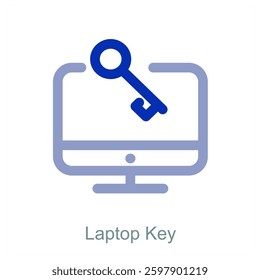 Laptop Key and device icon concept