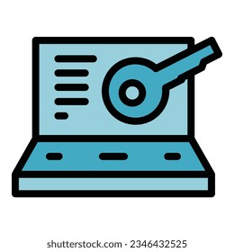 Laptop key login icon outline vector. Data secure. Antivirus safety color flat