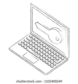 laptop key on screen cyber security isometric