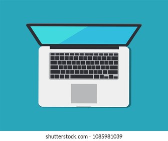 Laptop and keyboard with buttons to type information, useful multifunctional device for solving working task achievements blue vector illustration