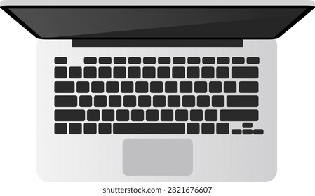 Laptop keyboard computer notebook technology device screen track pad modern silver laptop computer notebook technology device screen track pad keyboard background, top view flat design