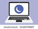 Laptop with keyboard and half moon on screen in an open laptop with webcam and opened laptop vector illustration, laptop with keys.