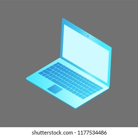 Laptop with keyboard and screen isolated isometric 3d icon vector. Portable personal computer used in education and general use. Lap with buttons