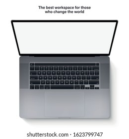 laptop with keyboard and touchpad gray color and blank screen saver top view isolated on white background. detailed and realistic notebook mockup. stock vector 3d illustration