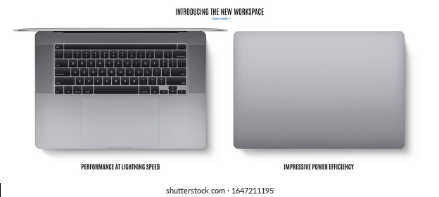 laptop with keyboard and touchpad gray color top view isolated on white background. detailed and realistic notebook mockup. stock vector illustration