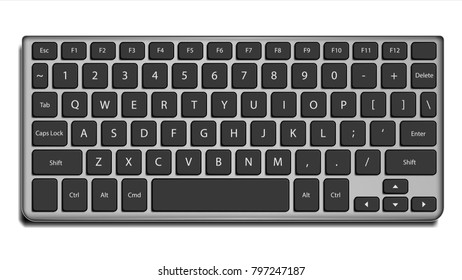 Laptop Keyboard Vector. Letters And Buttons. Isolated On White Illustration