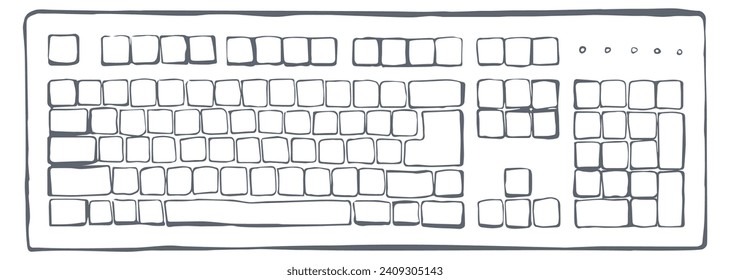 Teclado portátil. Vista desde arriba. Dibujo de vectores