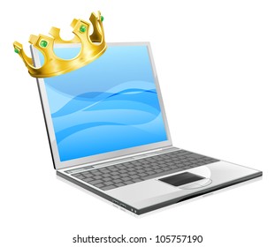 Laptop king concept illustration, a laptop computer wearing a crown