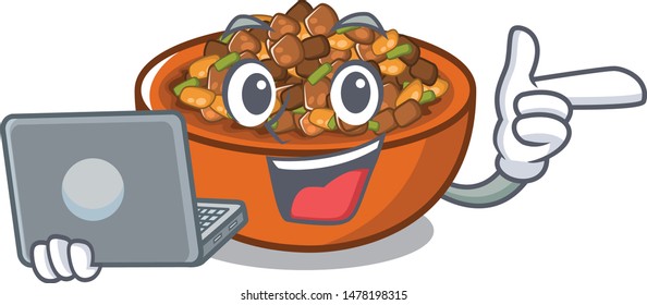 With laptop kung pao chicken isolated with cartoon