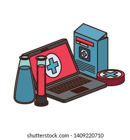 laptop and laboratory instruments isolated icon