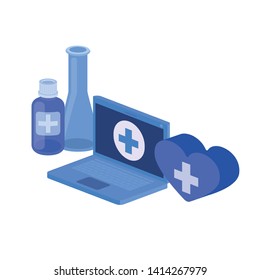 laptop and laboratory instruments isolated icon