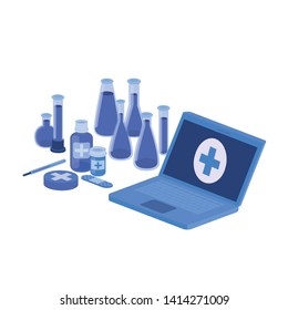 laptop and laboratory instruments isolated icon