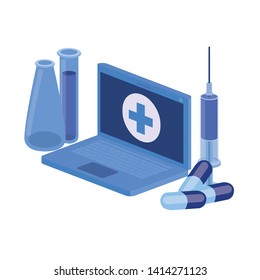 laptop and laboratory instruments isolated icon