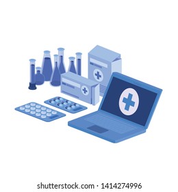 laptop and laboratory instruments isolated icon